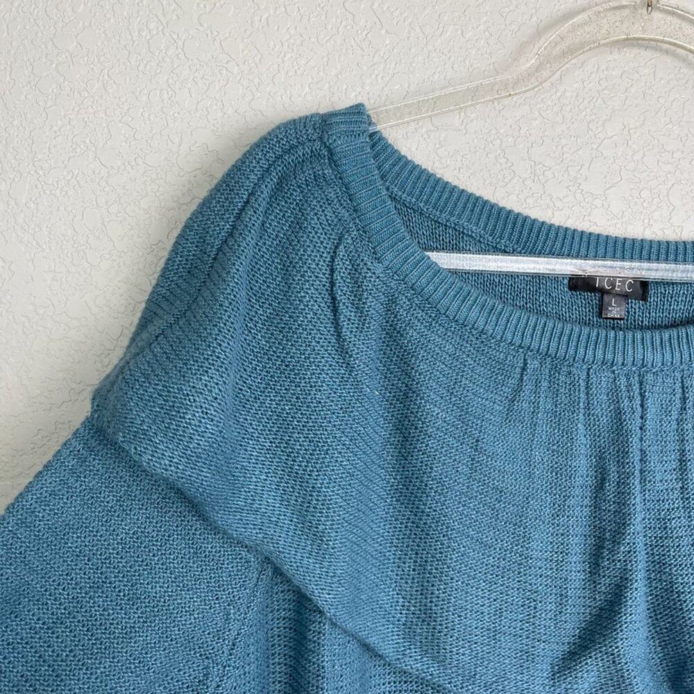 TCEC Dusty Blue Off the Shoulder Ruffle Sweater L - Picture 2 of 8